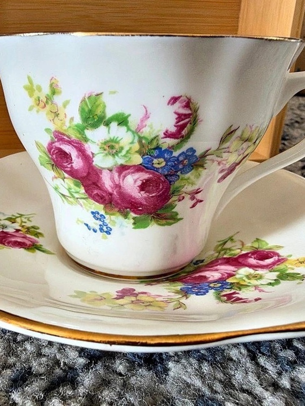 Vintage Works Floral Cup & Saucer in White & Pink